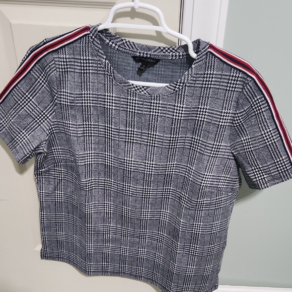 Banana Republic Black and White Plaid Top with Red Stripes - Picture 1 of 2